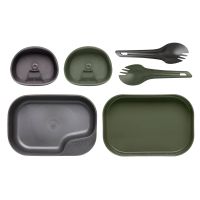 Conjunto de platos y cubiertos WILDO® Camp-A-Box verde oliva / gris
