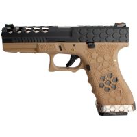 Pistola AW G17 Hex-Cut Tan-Negra GBB 6mm 