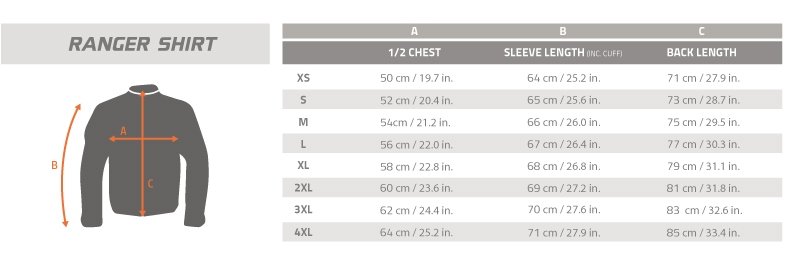 Guía de tallas Pentagon Range Shirt